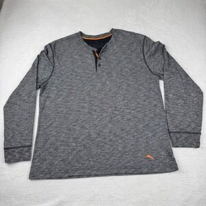 Tommy Bahama Henley Shirt Mens Large Gray‎ Space Dye Long Sleeve